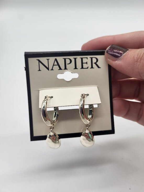 Napier Jewelry - Napier Hammered Look Silver Tone Hoop Dangle Drop Earrings